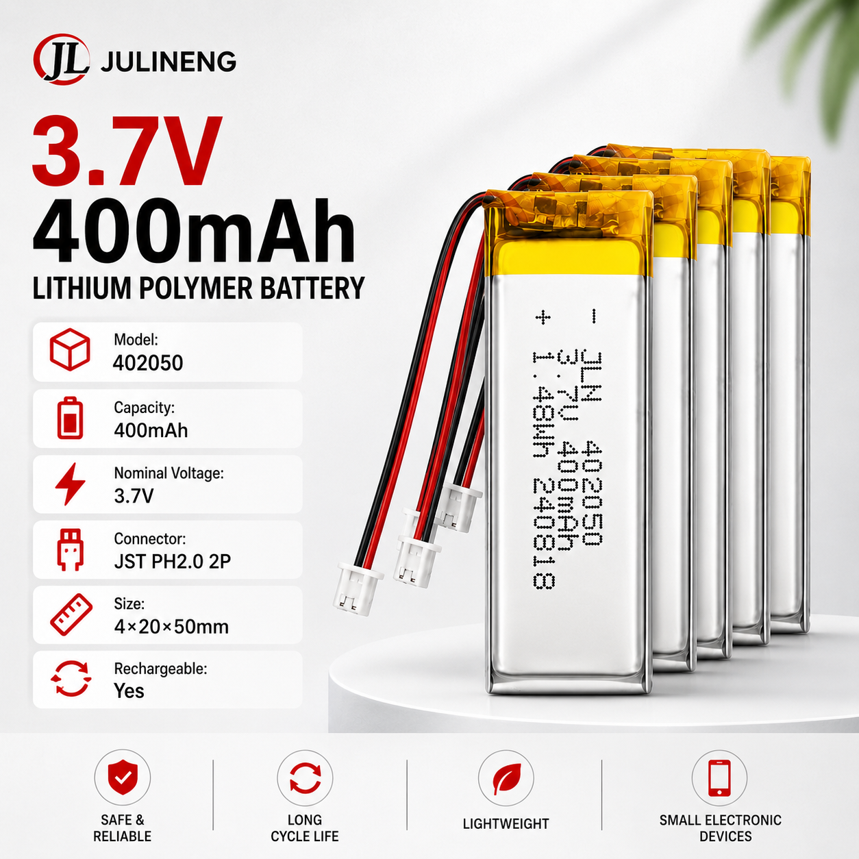 Drone Beacon Light - 402050 3.7V 400mAh Rechargeable LiPo Battery